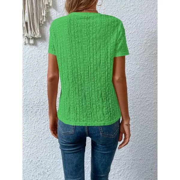 SweatyRocks Women's Eyelet Embroidery Short Sleeve Tops Shirts Solid Crewneck Retro Plain Casual Holiday T-Shirts