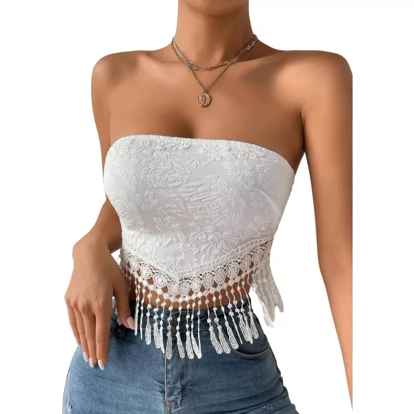 SweatyRocks Women's Floral Fringe Hem Strapless Crop Top Sleeveless Tie Back Bandeau Tube Top
