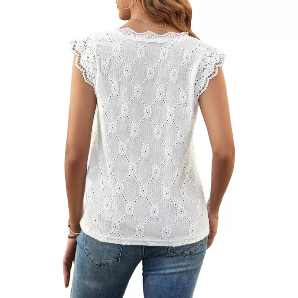 SweatyRocks Women's Floral Lace Scallop Trim Cap Sleeve Eyelet Embroidery V Neck Tee Shirt