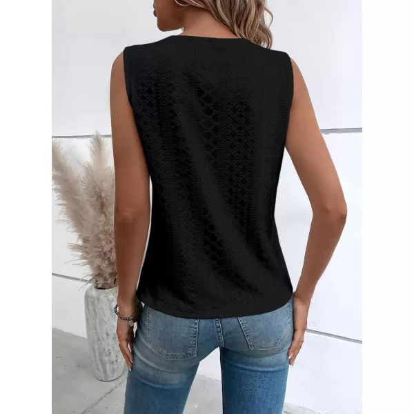 SweatyRocks Women's Floral Lace V Neck Tank Top Casual Hollow Out Sleeveless T Shirt
