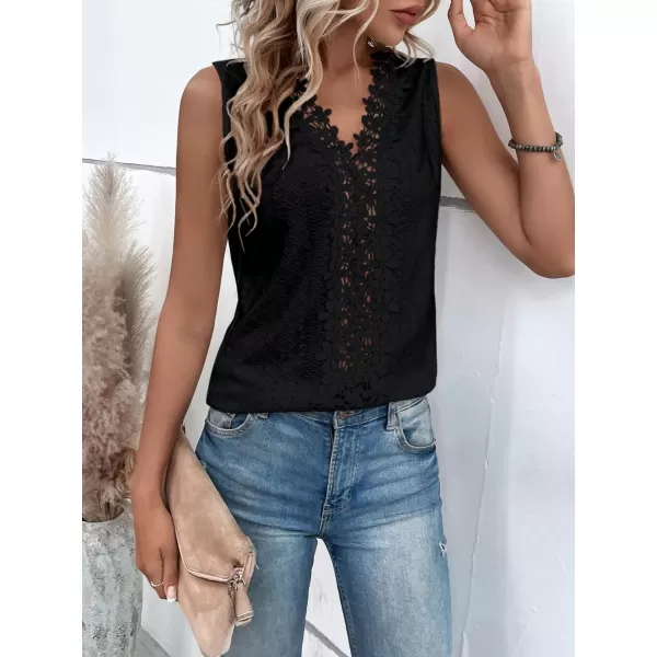 SweatyRocks Women's Floral Lace V Neck Tank Top Casual Hollow Out Sleeveless T Shirt