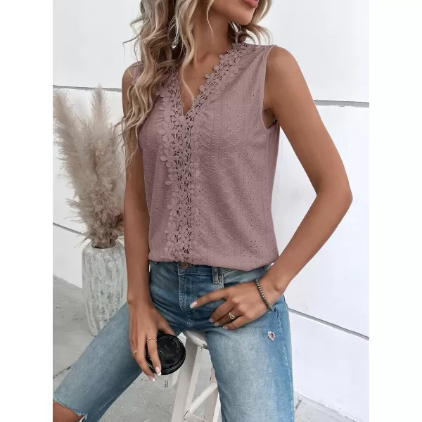 SweatyRocks Women's Floral Lace V Neck Tank Top Casual Hollow Out Sleeveless T Shirt
