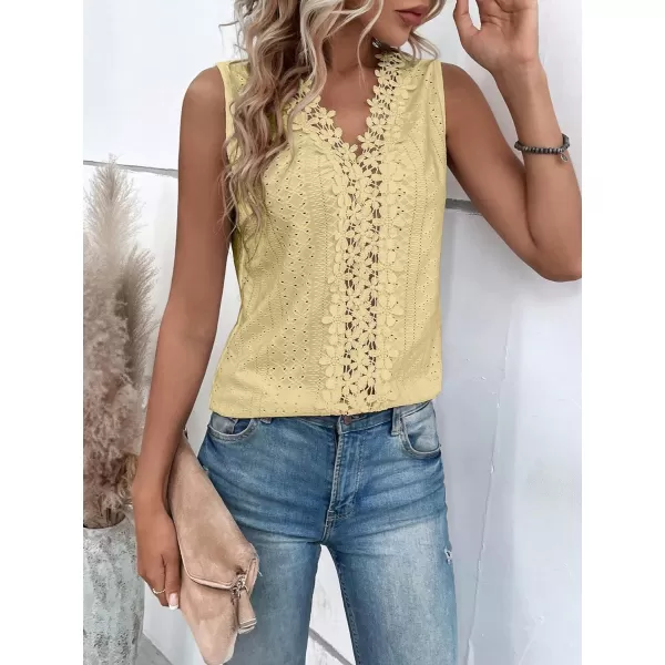 SweatyRocks Women's Floral Lace V Neck Tank Top Casual Hollow Out Sleeveless T Shirt