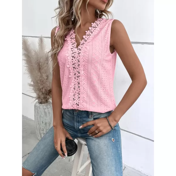 SweatyRocks Women's Floral Lace V Neck Tank Top Casual Hollow Out Sleeveless T Shirt