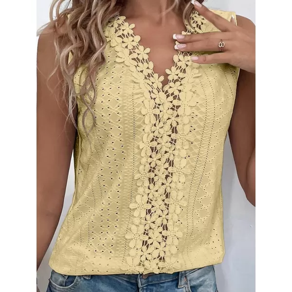 SweatyRocks Women's Floral Lace V Neck Tank Top Casual Hollow Out Sleeveless T Shirt