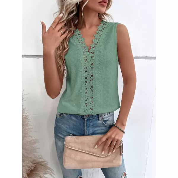 SweatyRocks Women's Floral Lace V Neck Tank Top Casual Hollow Out Sleeveless T Shirt