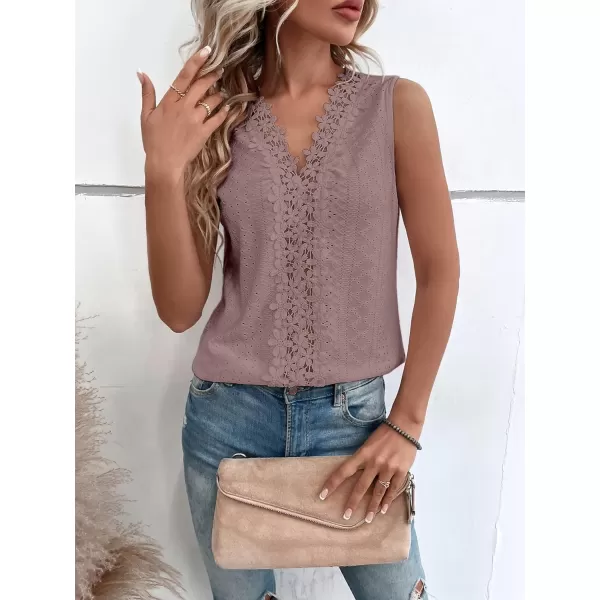 SweatyRocks Women's Floral Lace V Neck Tank Top Casual Hollow Out Sleeveless T Shirt