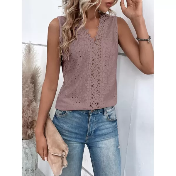 SweatyRocks Women's Floral Lace V Neck Tank Top Casual Hollow Out Sleeveless T Shirt