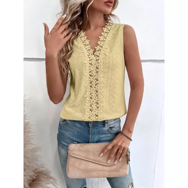 SweatyRocks Women's Floral Lace V Neck Tank Top Casual Hollow Out Sleeveless T Shirt