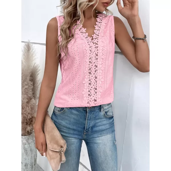 SweatyRocks Women's Floral Lace V Neck Tank Top Casual Hollow Out Sleeveless T Shirt