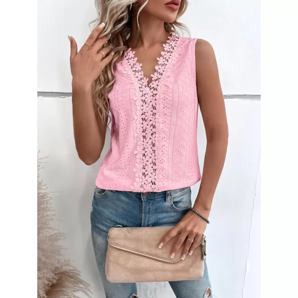 SweatyRocks Women's Floral Lace V Neck Tank Top Casual Hollow Out Sleeveless T Shirt