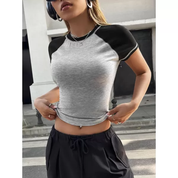 SweatyRocks Women's Graphic Print Round Neck T Shirt Short Sleeve Crop Tee Tops
