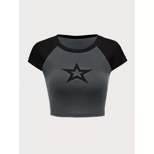 SweatyRocks Women's Graphic Print Round Neck T Shirt Short Sleeve Crop Tee Tops