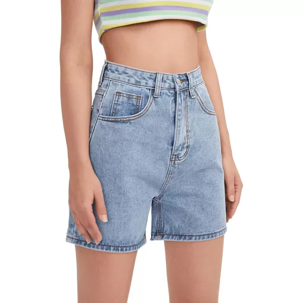 SweatyRocks Women's High Waist Straight Leg Denim Shorts Solid Jean Shorts Summer Hot Pants with Pockets
