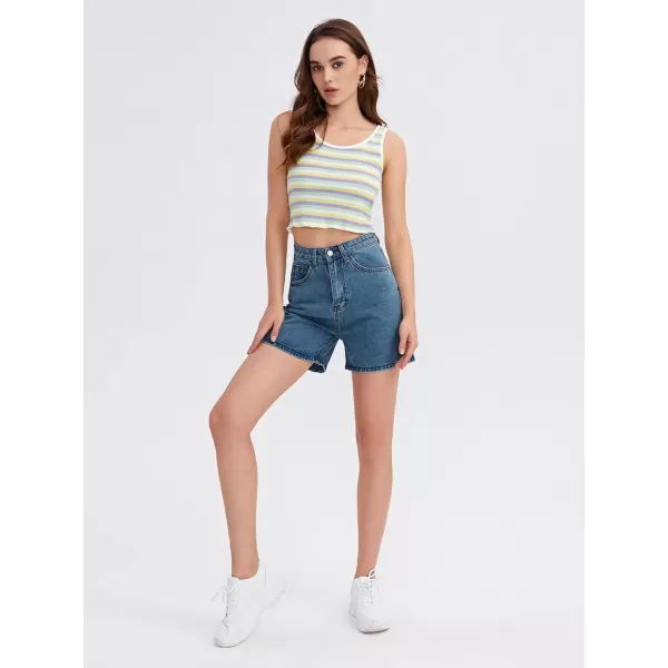SweatyRocks Women's High Waist Straight Leg Denim Shorts Solid Jean Shorts Summer Hot Pants with Pockets