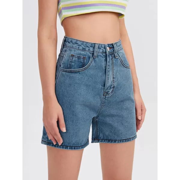 SweatyRocks Women's High Waist Straight Leg Denim Shorts Solid Jean Shorts Summer Hot Pants with Pockets