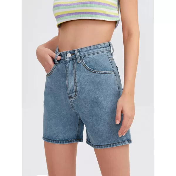 SweatyRocks Women's High Waist Straight Leg Denim Shorts Solid Jean Shorts Summer Hot Pants with Pockets
