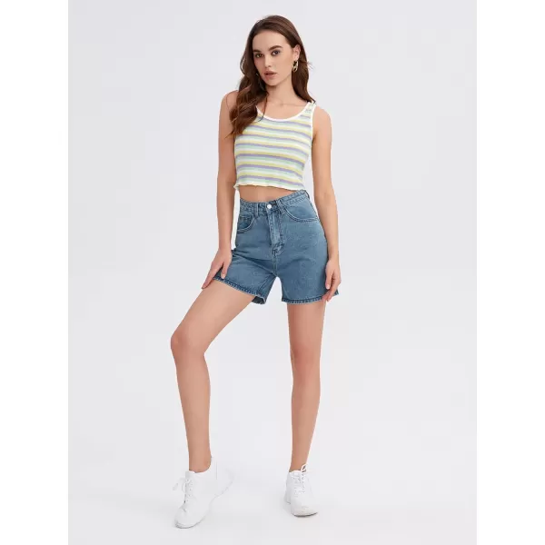 SweatyRocks Women's High Waist Straight Leg Denim Shorts Solid Jean Shorts Summer Hot Pants with Pockets