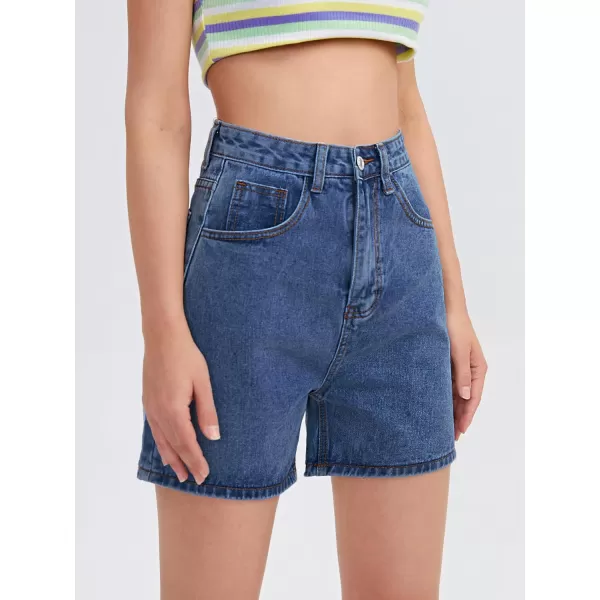 SweatyRocks Women's High Waist Straight Leg Denim Shorts Solid Jean Shorts Summer Hot Pants with Pockets