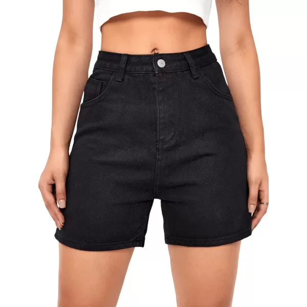 SweatyRocks Women's High Waist Straight Leg Denim Shorts Solid Jean Shorts Summer Hot Pants with Pockets