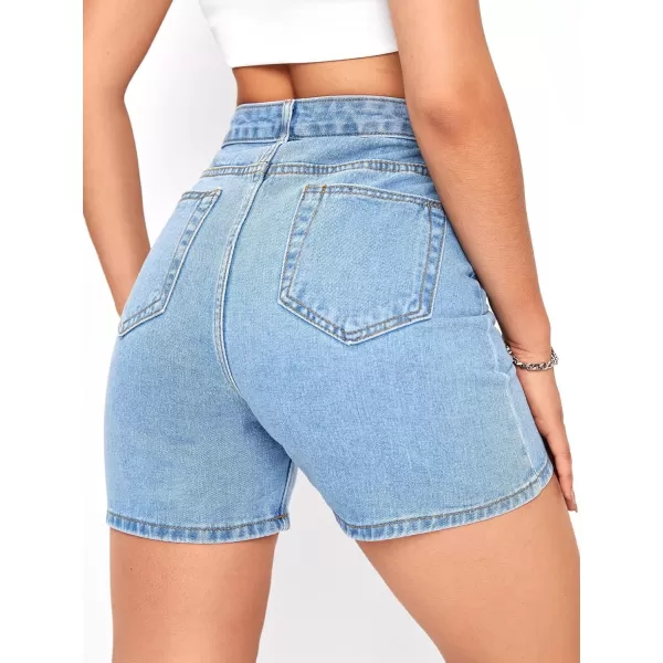 SweatyRocks Women's High Waist Straight Leg Denim Shorts Solid Jean Shorts Summer Hot Pants with Pockets