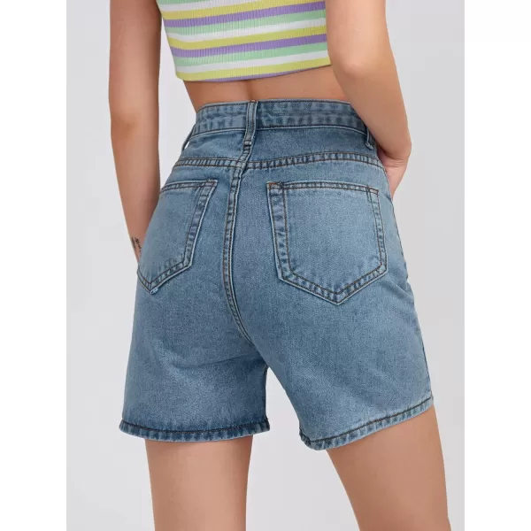 SweatyRocks Women's High Waist Straight Leg Denim Shorts Solid Jean Shorts Summer Hot Pants with Pockets