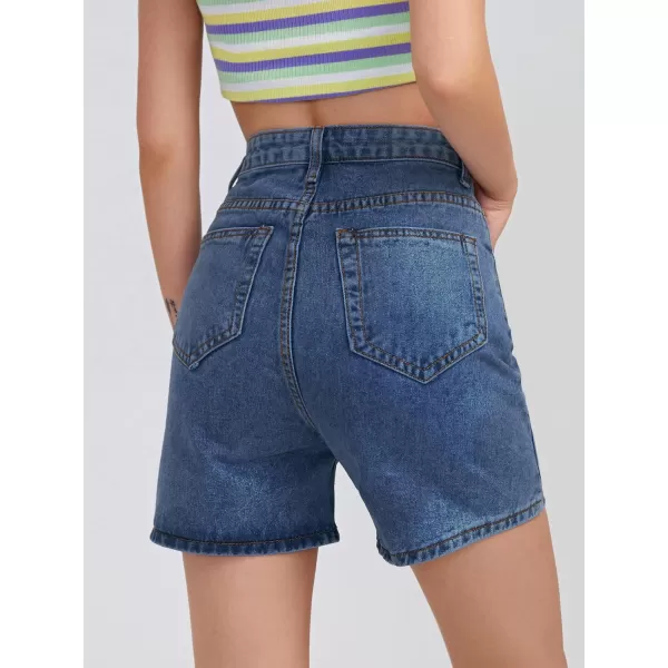 SweatyRocks Women's High Waist Straight Leg Denim Shorts Solid Jean Shorts Summer Hot Pants with Pockets