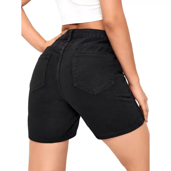 SweatyRocks Women's High Waist Straight Leg Denim Shorts Solid Jean Shorts Summer Hot Pants with Pockets