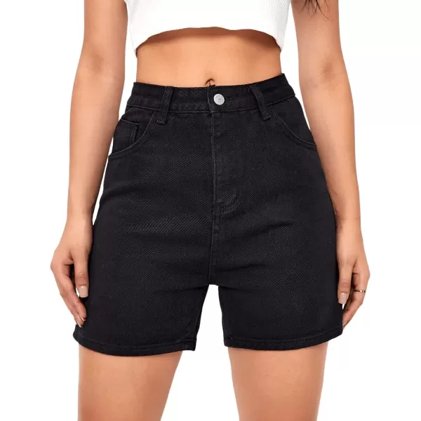 SweatyRocks Women's High Waist Straight Leg Denim Shorts Solid Jean Shorts Summer Hot Pants with Pockets