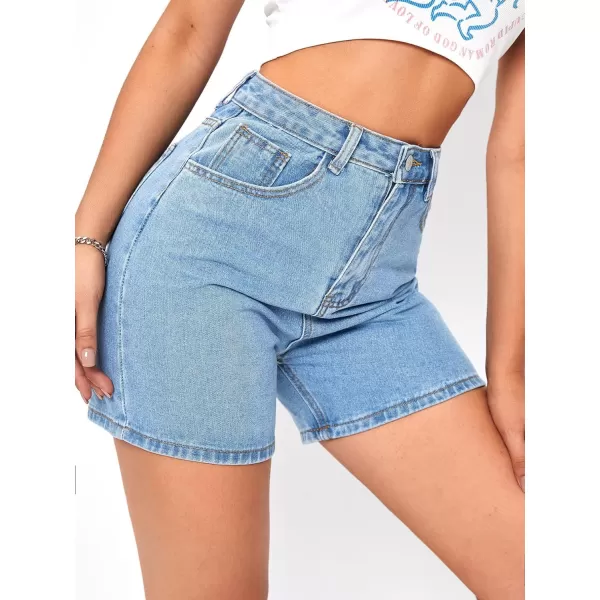 SweatyRocks Women's High Waist Straight Leg Denim Shorts Solid Jean Shorts Summer Hot Pants with Pockets