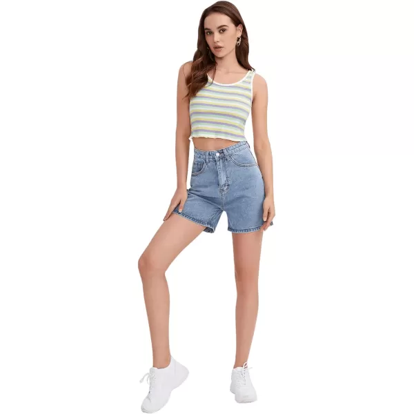 SweatyRocks Women's High Waist Straight Leg Denim Shorts Solid Jean Shorts Summer Hot Pants with Pockets