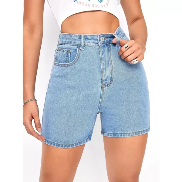 SweatyRocks Women's High Waist Straight Leg Denim Shorts Solid Jean Shorts Summer Hot Pants with Pockets