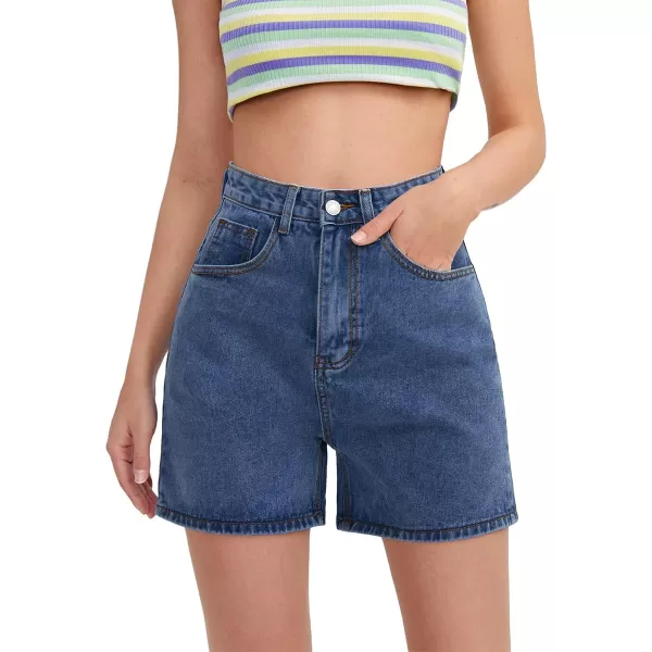 SweatyRocks Women's High Waist Straight Leg Denim Shorts Solid Jean Shorts Summer Hot Pants with Pockets