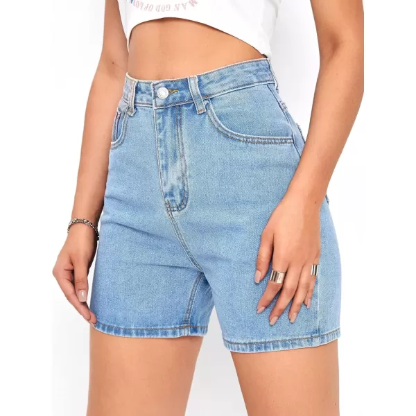 SweatyRocks Women's High Waist Straight Leg Denim Shorts Solid Jean Shorts Summer Hot Pants with Pockets