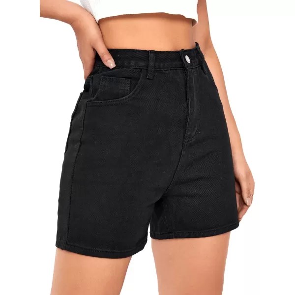 SweatyRocks Women's High Waist Straight Leg Denim Shorts Solid Jean Shorts Summer Hot Pants with Pockets