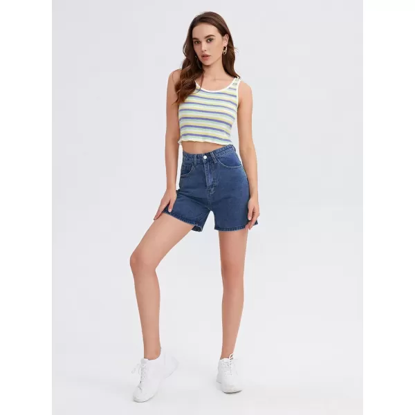 SweatyRocks Women's High Waist Straight Leg Denim Shorts Solid Jean Shorts Summer Hot Pants with Pockets