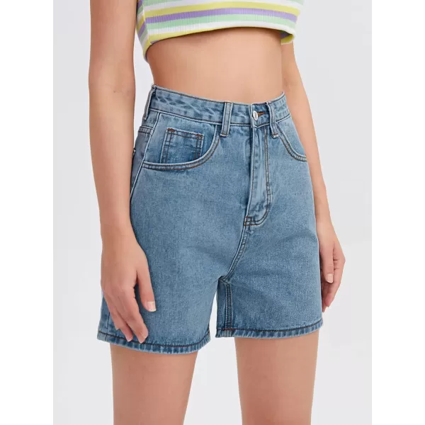 SweatyRocks Women's High Waist Straight Leg Denim Shorts Solid Jean Shorts Summer Hot Pants with Pockets