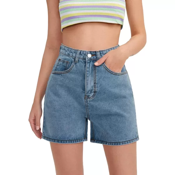 SweatyRocks Women's High Waist Straight Leg Denim Shorts Solid Jean Shorts Summer Hot Pants with Pockets