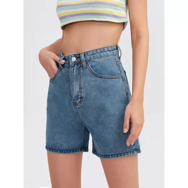 SweatyRocks Women's High Waist Straight Leg Denim Shorts Solid Jean Shorts Summer Hot Pants with Pockets