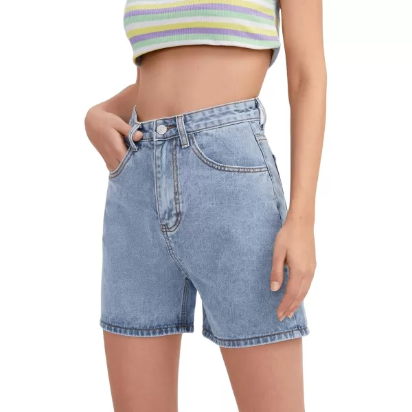 SweatyRocks Women's High Waist Straight Leg Denim Shorts Solid Jean Shorts Summer Hot Pants with Pockets