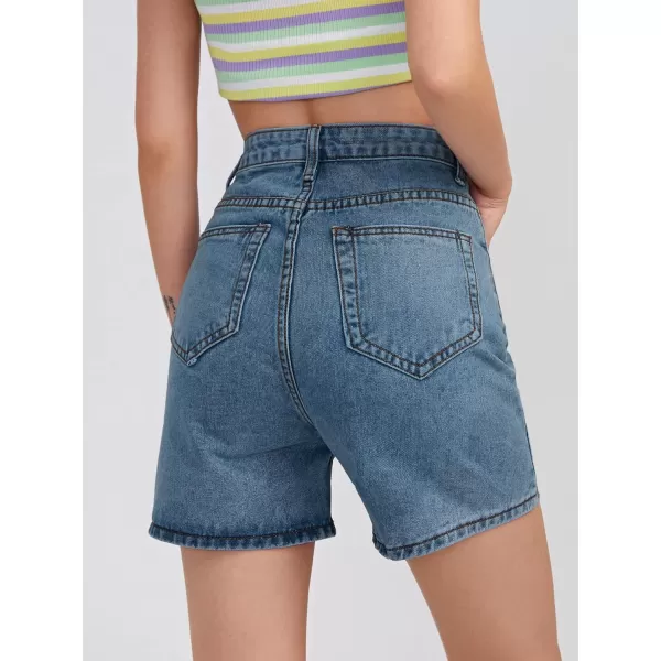 SweatyRocks Women's High Waist Straight Leg Denim Shorts Solid Jean Shorts Summer Hot Pants with Pockets