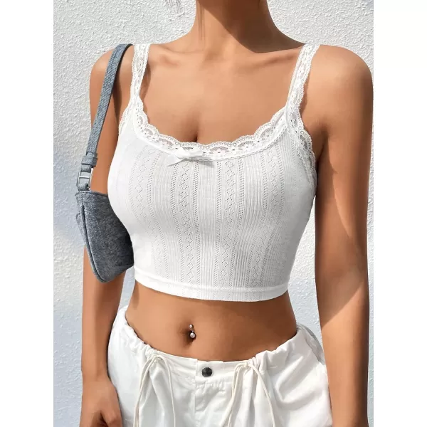SweatyRocks Women's Lace Bow Front Sleeveless Camisole Top Slim Fit Casual Cropped Cami Top
