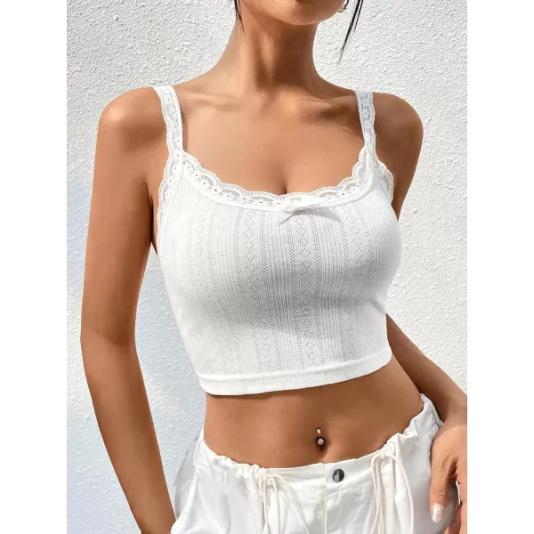 SweatyRocks Women's Lace Bow Front Sleeveless Camisole Top Slim Fit Casual Cropped Cami Top