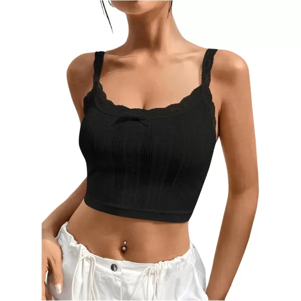 SweatyRocks Women's Lace Bow Front Sleeveless Camisole Top Slim Fit Casual Cropped Cami Top