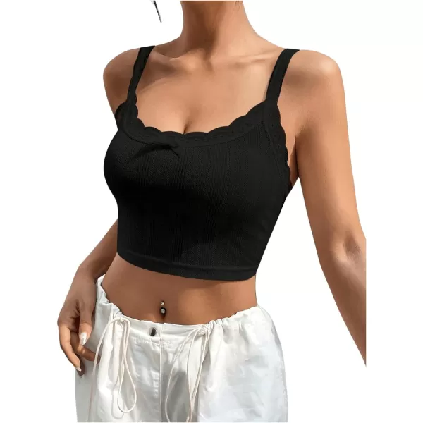 SweatyRocks Women's Lace Bow Front Sleeveless Camisole Top Slim Fit Casual Cropped Cami Top