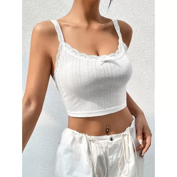 SweatyRocks Women's Lace Bow Front Sleeveless Camisole Top Slim Fit Casual Cropped Cami Top