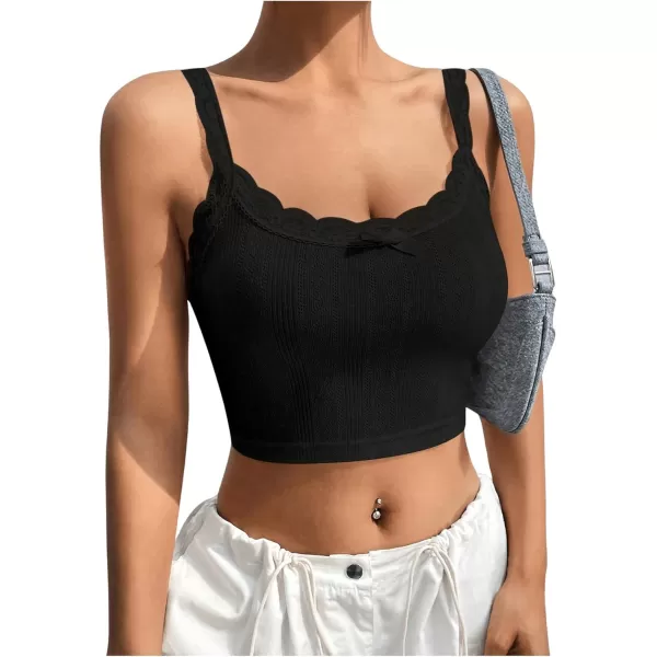 SweatyRocks Women's Lace Bow Front Sleeveless Camisole Top Slim Fit Casual Cropped Cami Top