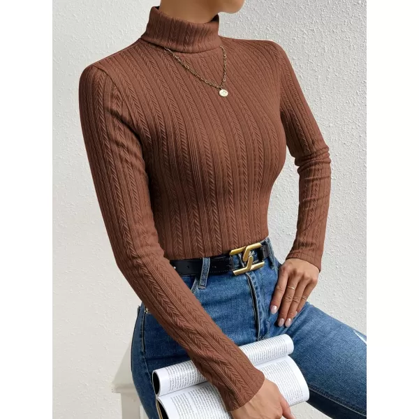 SweatyRocks Women's Long Sleeve Turtle Neck Slim Fit Tops Cable Knit Ribbed Solid Elegant Tee Shirts