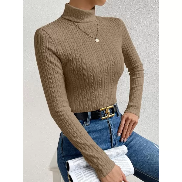 SweatyRocks Women's Long Sleeve Turtle Neck Slim Fit Tops Cable Knit Ribbed Solid Elegant Tee Shirts