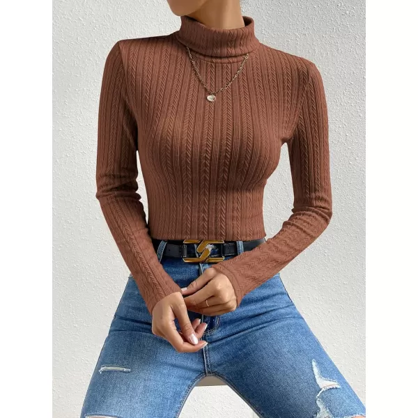 SweatyRocks Women's Long Sleeve Turtle Neck Slim Fit Tops Cable Knit Ribbed Solid Elegant Tee Shirts